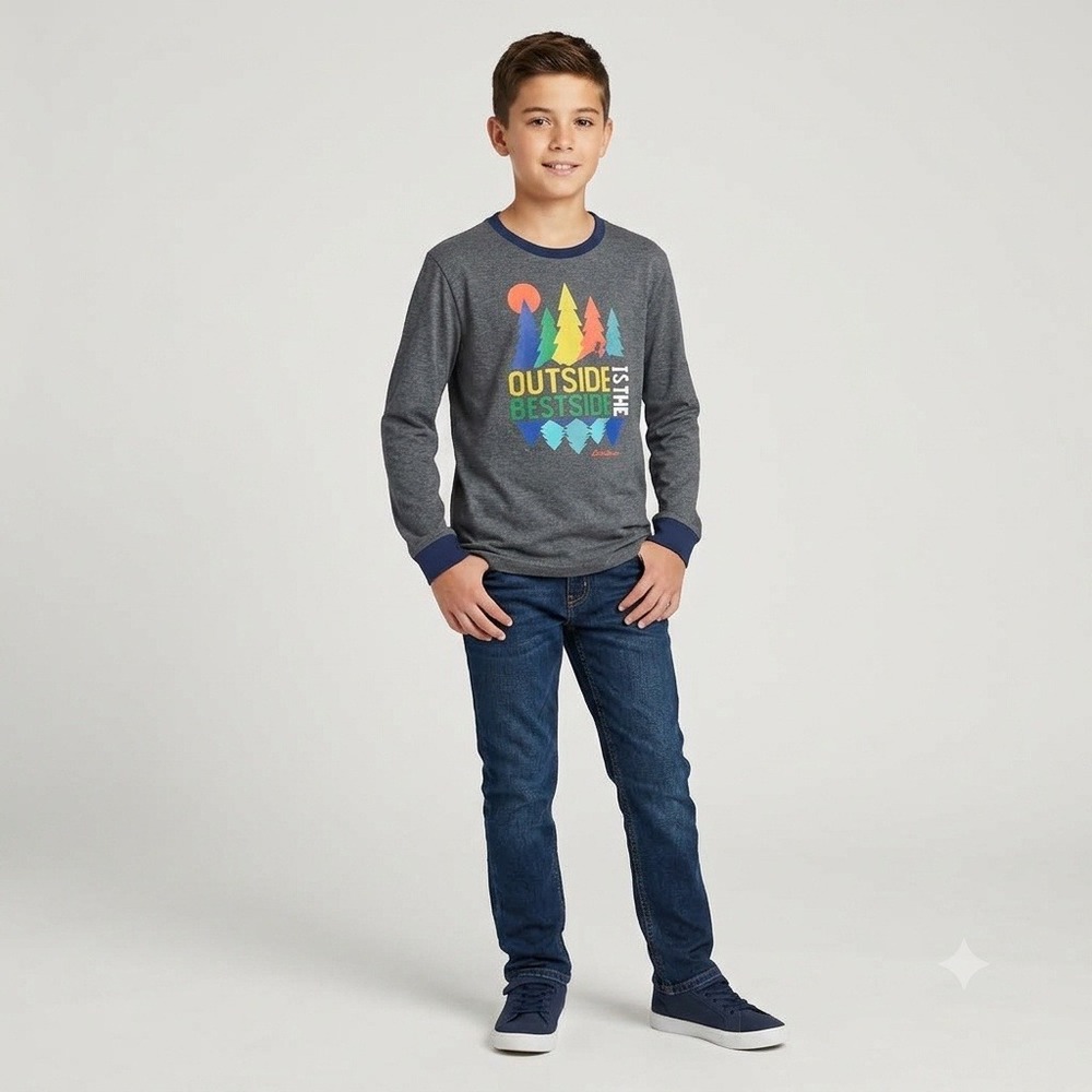 Eddie Bauer Graphic Tee Kids L 14/16 Gray Outside Is The Bestside Long Sleeve